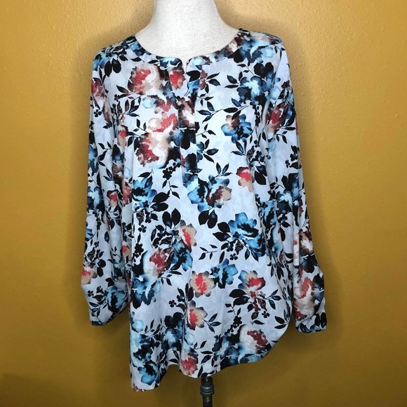 Van Heusen Shirt Floral Blouse Tunic L - Picture 1 of 3